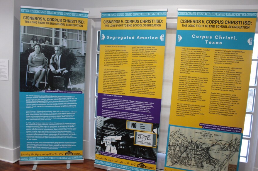 The first panel begins with an image of Cisneros’ house on Blue Bell Lane in Corpus Christi.