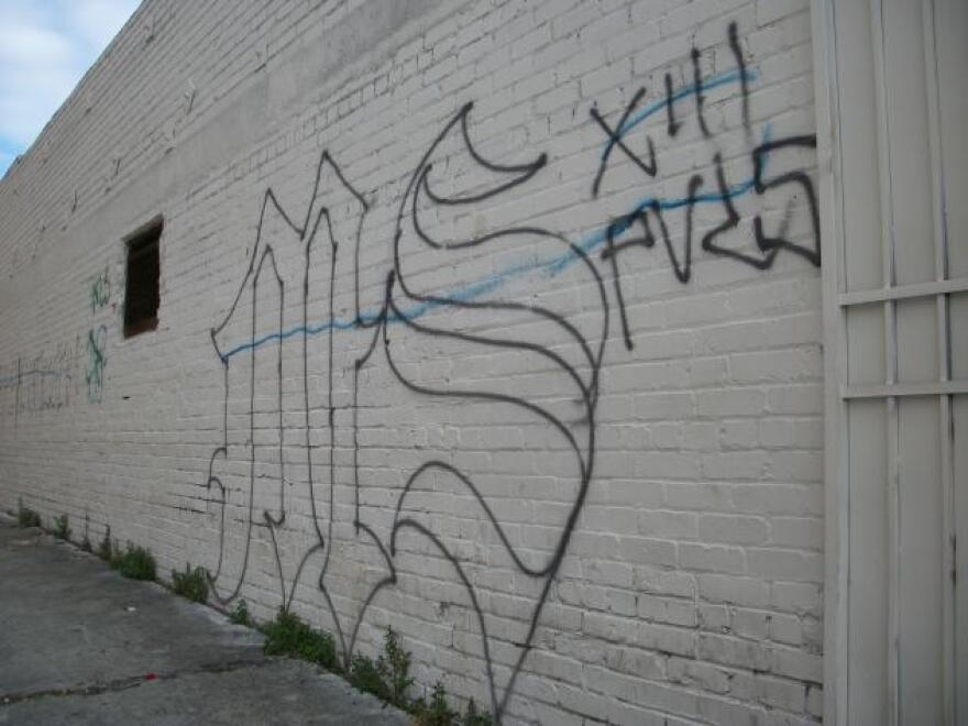 Gang graffiti in Los Angeles, where many Las Vegas gangs originated.