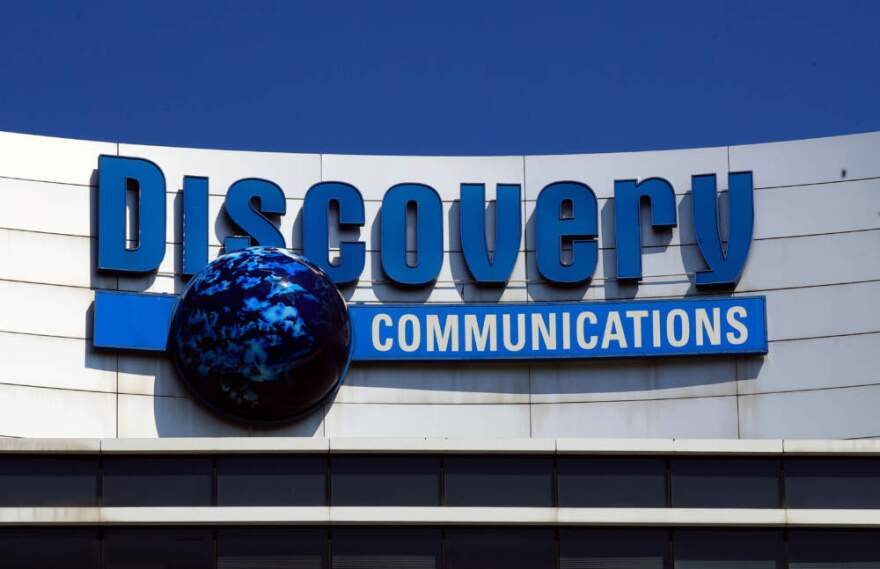 The Discovery Communications logo atop its headquarters in Silver Spring, Md, July 31, 2017. (Manuel Balce Ceneta/AP)