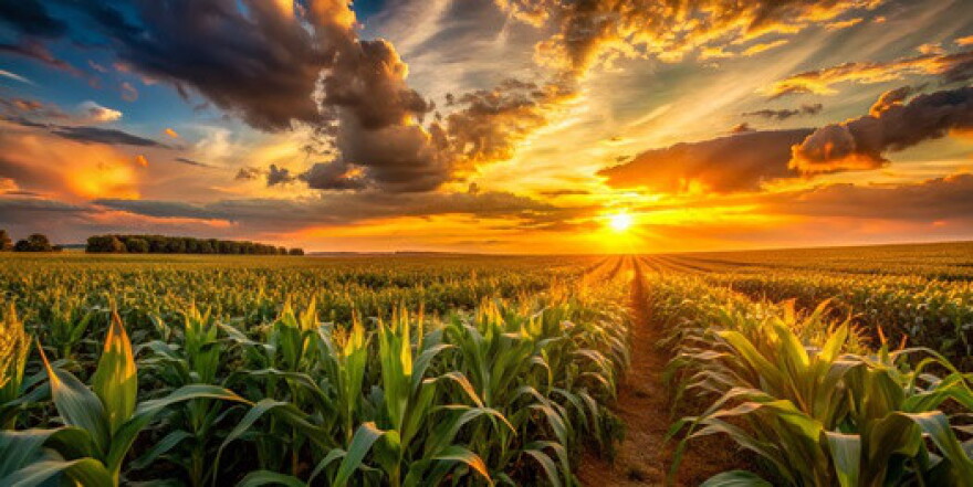Corn field at sunset