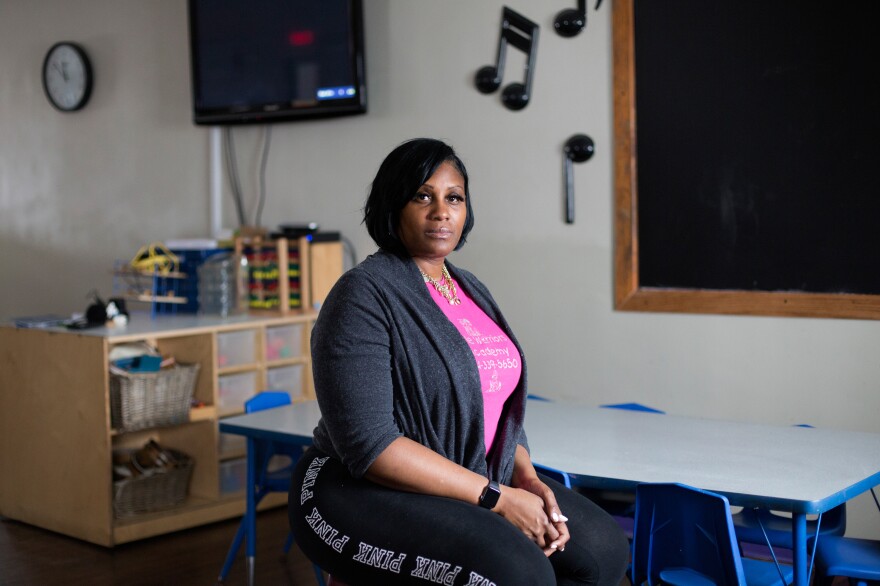 Tess Trice owns and runs the Little Explorers Learning Center. A bullet pierced the day care center's window in November while the children were inside, she says, then bullets flew again the next day. Trice was photographed on Jan. 29, before the Center temporarily closed; it re-opened in early May for the children of essential workers, and all staff members now wear masks.