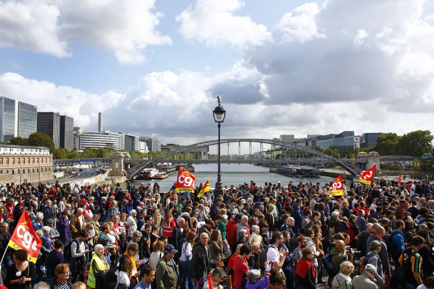 Protests like this one in Paris were called for by the far-left CGT union.