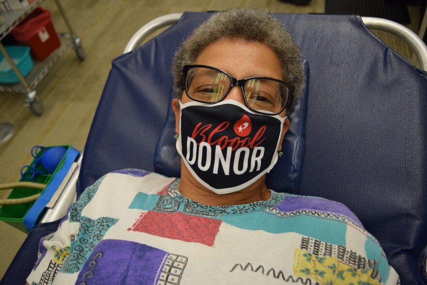 Marian Haines donates blood for the Community Blood Center last week