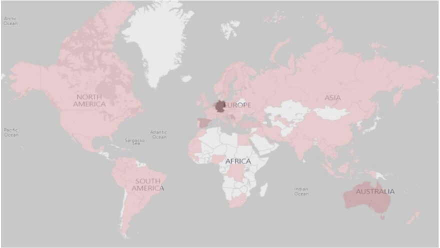 A map provided by the FBI in a federal affidavit shows the reach of Anom — an encrypted phone platform the agency took control of. The FBI and other international agencies say the operation resulted in hundreds of arrests.