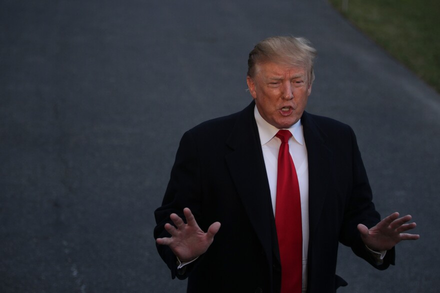 President Trump speaks to reporters Sunday as he returns to the White House after spending the weekend in Florida. He reacted to special counsel Robert Mueller's concluded investigation.