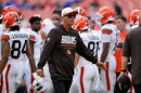 Cleveland Browns head coach Todd Monken stands on the field before a preseason NFL football game against the Buffalo Bills, Saturday, Aug. 22, 2026, in Cleveland. 