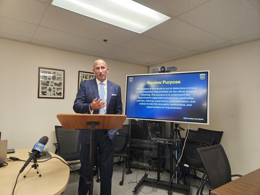 Attorney Christopher Daigle speaks to Hinsdale, Massachusetts, community members in the town offices on June 30, 2026.