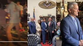 From left: screenshot of video allegedly taken at the “Brawl at Landfall”; Wilmington officials in Washington; Governor Josh Stein in Wilmington last year to celebrate CNBC’s ‘best state for business’ ranking.