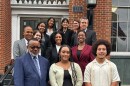 Plaintiffs and their legal team outside the U.S. Western District of Virginia courthouse last year, following the motion to dismiss hearing. Pictured left to right in front: Reverend Cozy Bailey, President of the Virginia chapter of the NAACP, and Shenandoah County students Briana Brown and A.D. Carter, V. Pictured left to right in the middle row: Ryan Downer and attorneys Li Reed and Marja Plater. (The rest of the legal team is behind)