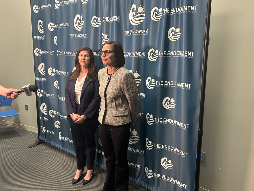 Chairwoman Shannon Winslow (left) and interim CEO Sophie Dagenais (right) during a brief press session after the meeting.