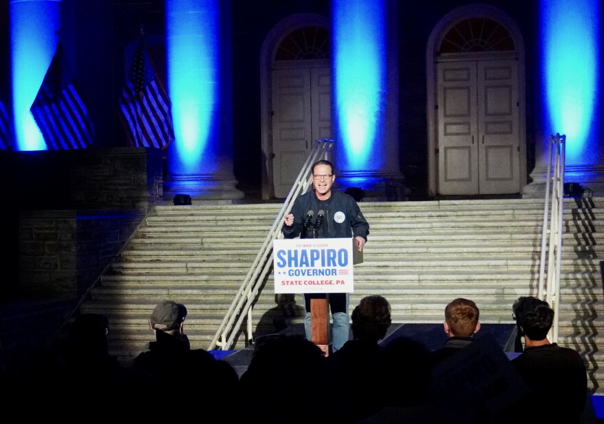 Pennsylvania Governor Josh Shapiro urged students and community members to vote for Democratic candidates at a rally in front of Old Main at Penn State, University Park, on Sunday, Oct. 25, 2026.