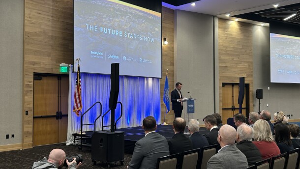 Shane Smith, President and CEO of Smithfield Foods, announces a $1.3 billion investment in Sioux Falls on Feb. 16, 2026.