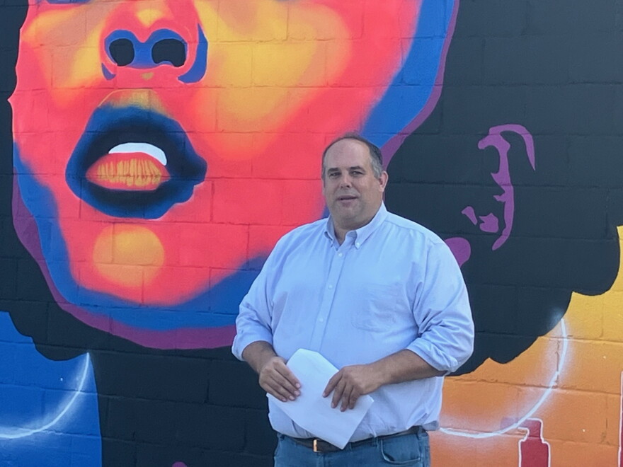 Hilltop Campus Village executive director Brian Kramer, speaking at the Zay Williams mural dedication, on Sept. 4, 2026.