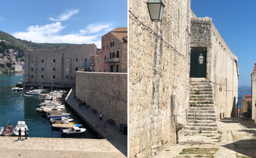Left: Dubrovnik's tiny port is usually a bustling center of sailboat traffic, all catering to tourists. Right: Inside the city walls of old Dubrovnik.