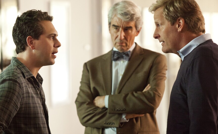 In addition to Daniels, the ensemble cast of <em>The Newsroom</em> includes Thomas Sadoski (left) and Sam Waterston.