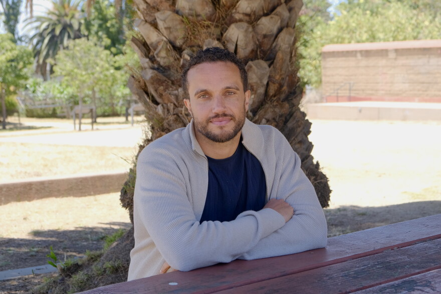 Former Life Academy teacher Patrick Messac sits in Peralta Hacienda Park in East Oakland, where he recounts the difficulty of teaching his sixth-grade students about the disproportionate air pollution in their neighborhoods.