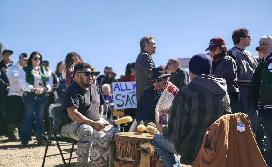 Native American drummers played for the crowd before speakers took to the stage.