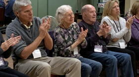Members of the Song Shape Chorus rehearses in Carmel. It’s made up of 28 patients with early to mid stages of dementia and their caregivers.