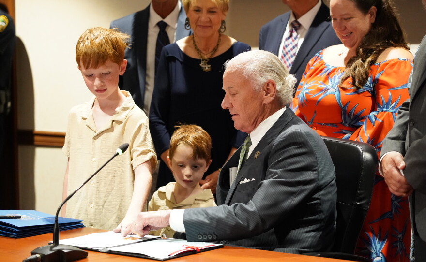 Former Spartanburg Republican Sen. Roger Nutt received the Order of the Palmetto from Gov. Henry McMaster on Tuesday, Sept. 8, 2026, at the Spartanburg County Courthouse.