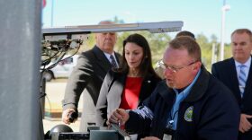 State Agriculture Commissioner Nikki Fried took a peek into the innards of a convenience-store fuel pump Wednesday as part of an awareness campaign warning Floridians that scammers are after their card numbers.(Courtesy of Department of Agriculture and Consumer Services)