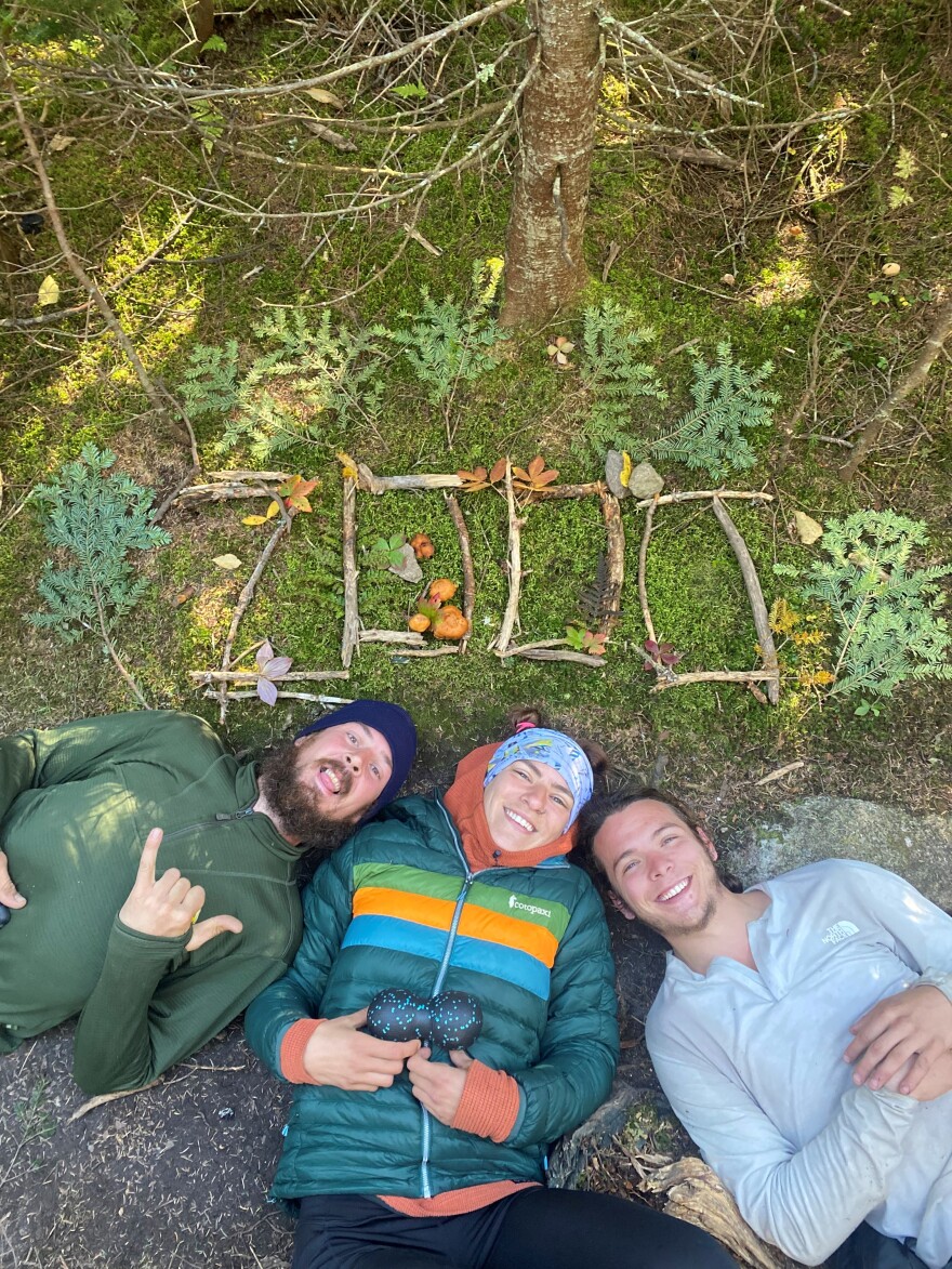 Jocelyn Smith and friends at the 2,000 mile mark on the Appalachian Trail