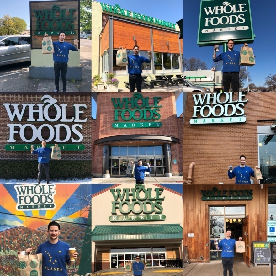 Audio engineer Morgan Travis enjoying his consistent visits to Whole Foods locations on tour.