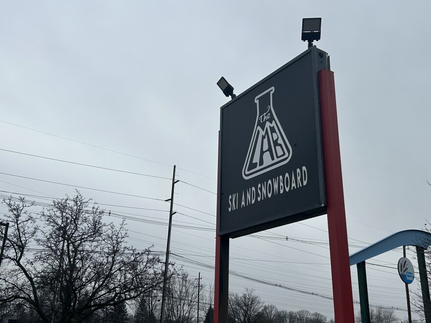 The Lab Ski and Snowboard sign outside the East Lansing establishment.