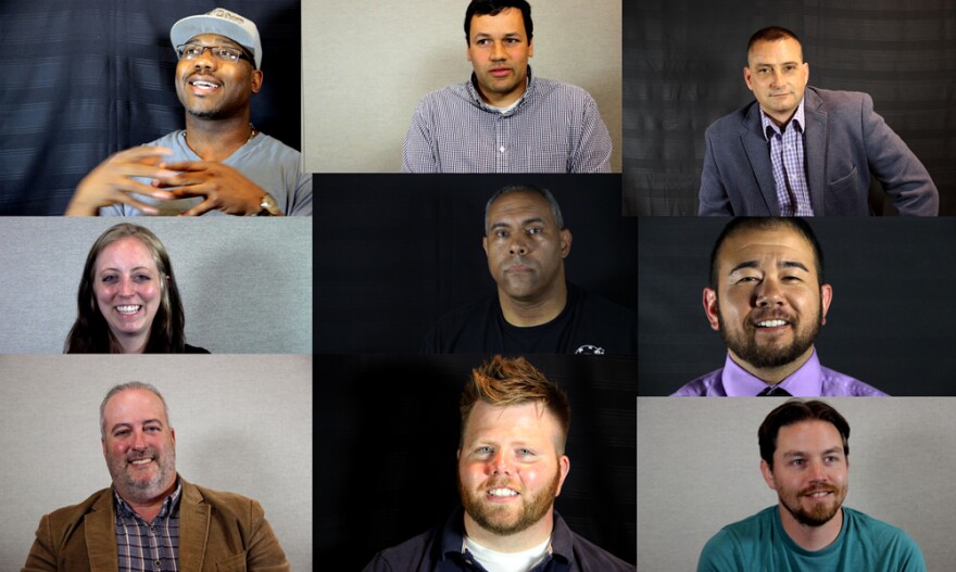 9-11 veterans: Jamaine Atkins, Sherman Powell, Russ Dotson (top, L-R), Cassie Michael, Curtis Gibson, Andrew Hunter (middle), Eric Fretz, Cody Barnhart, Brendan Lejeune (bottom).