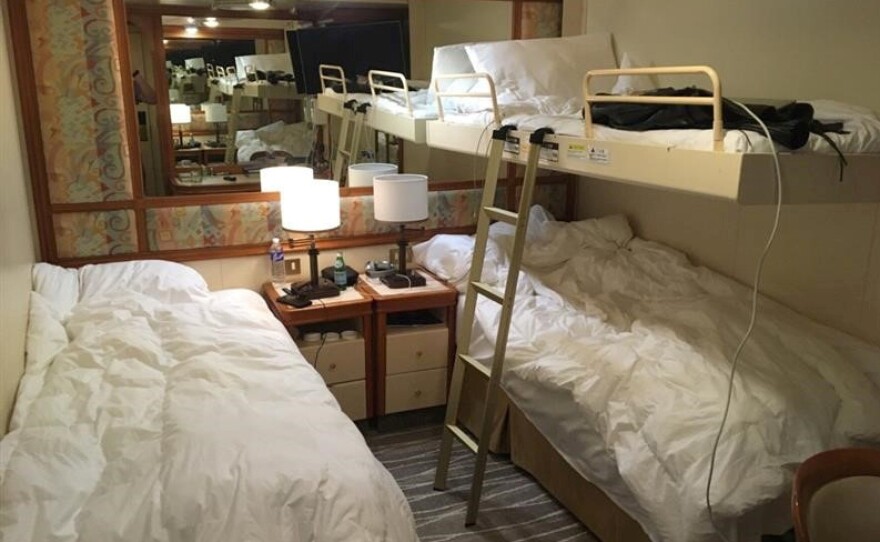 A cabin of the cruise ship Diamond Princess, where passengers are being quarantined due to coronavirus fears, is seen in Yokohama, Japan, earlier this week.