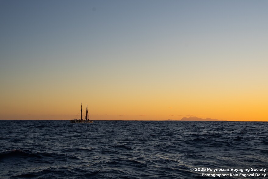 Hōkūleʻa sails near Rarotonga, Cook Islands, in August 2025.