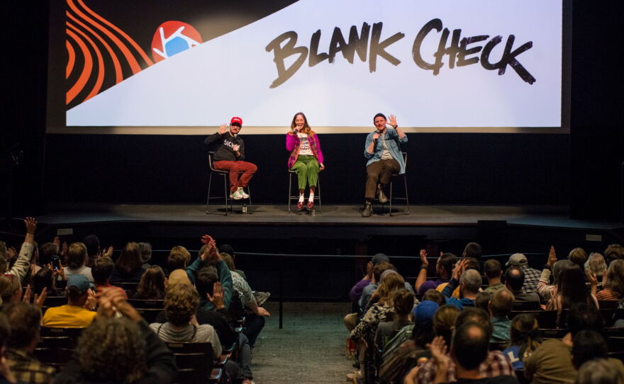 After a screening of The Garbage Pail Kids Movie, writer Emily Yoshida (center) joined Griffin Newman (right) and Ben Hosley from the Blank Check podcast to reevaluate the 1987 gross-out spectacle adapted from a trading card series.
