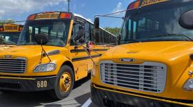 Two yellow school buses