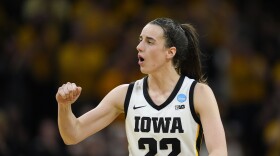 Iowa guard Caitlin Clark reacts in the second half of a second-round college basketball game against West Virginia in the NCAA Tournament, Monday, March 25, 2024, in Iowa City, Iowa. (AP Photo/Charlie Neibergall)