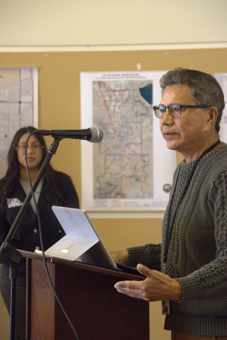 Moreno Valley City Attorney Steven Quintanilla walks residents through the city’s progress on truck route map updates during an AB 98 Summit in Mead Valley on Saturday, February 21, 2026.