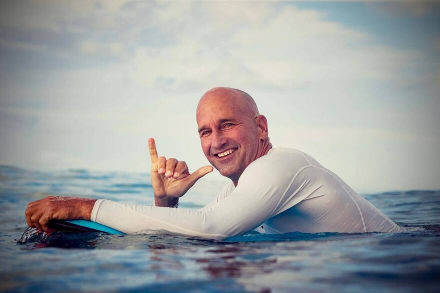 World-renowned bodyboarder Mike Stewart in the water