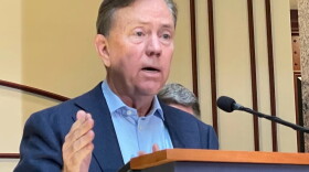 Gov. Ned Lamont holding his first press conference in the LOB atrium since the arrival of COVID-19 two years ago.