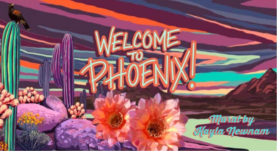 Phoenix commissioned local artist Kayla Newnam to create a 190 feet mural on Adams Street, near the entrance of the Phoenix Convention Center in downtown.