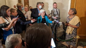 New York State Senate Leader Andrea Stewart-Cousins speaks with the press in Albany Thursday, March 31, 2022