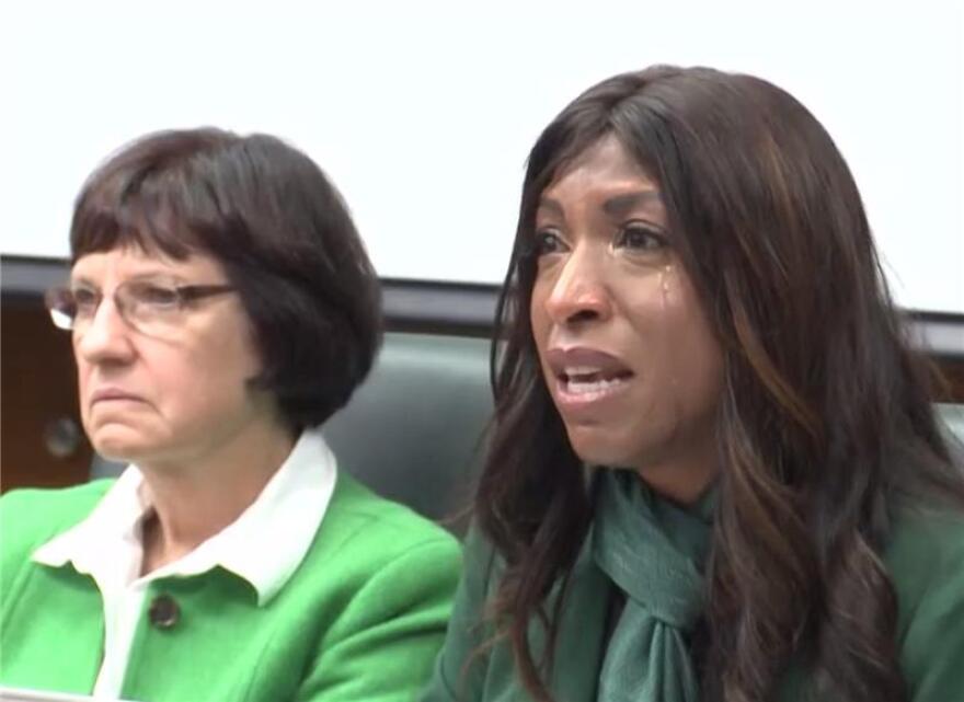  Trustee Brianna Scott fights back tears in her comments to the board. "People can't talk because they're afraid. And we say we want transparency.”