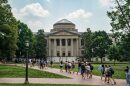 People walk on the campus of the University of North Carolina Chapel Hill  in Chapel Hill, North Carolina.