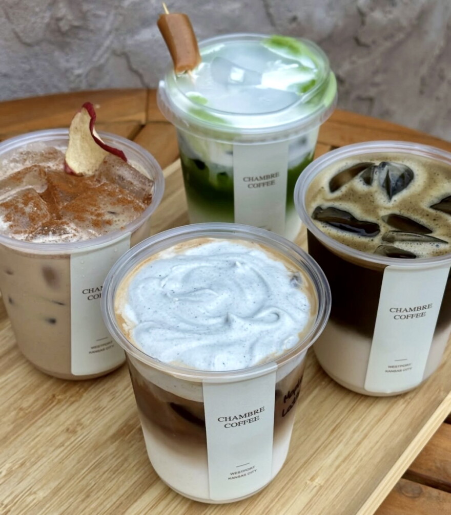 An assortment of flavored iced coffee drinks