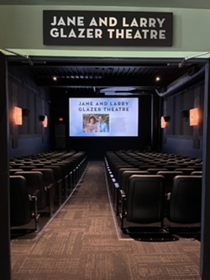 A sign identifies the former Theatre 2 as The Jane and Larry Glazer Theatre.