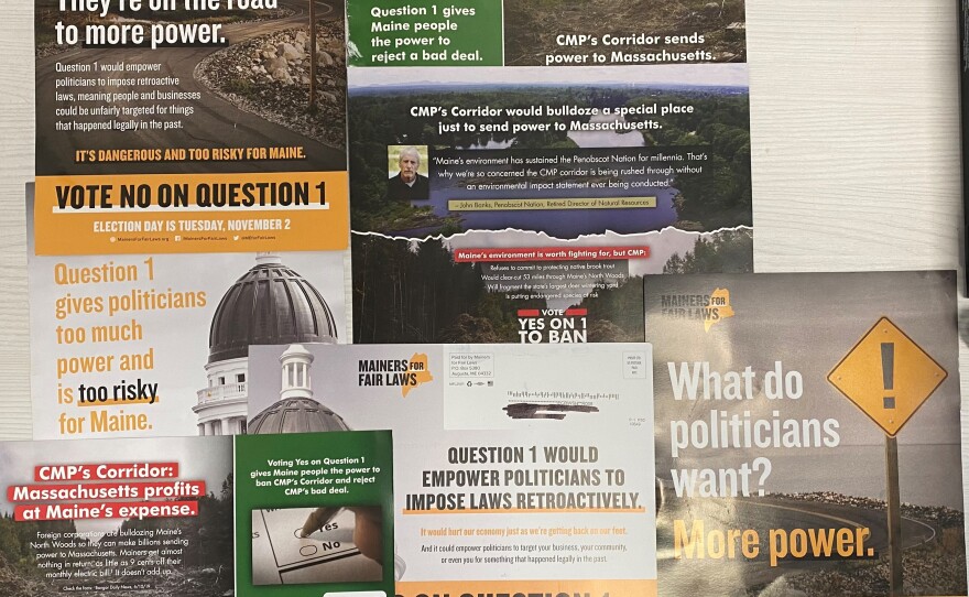 A sampling of political mailers sent to Maine voters on Question 1.