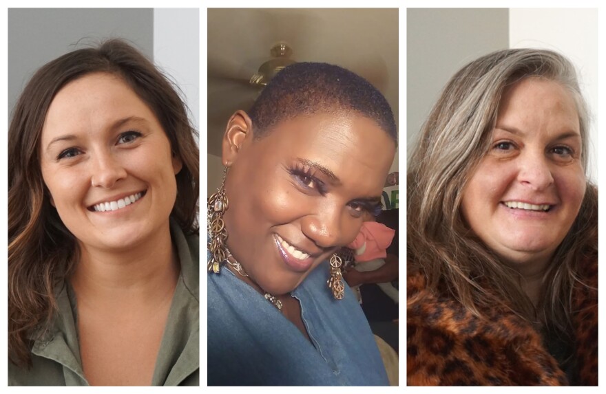 Tina Dybal (left), Purdy Bee (center), and Libbie Higgins are St. Louis-based comedians.