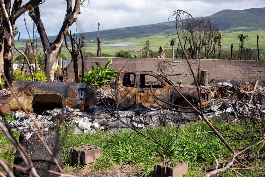 Over seven months after the fire, most properties that were burned in Lahaina are still covered with debris.