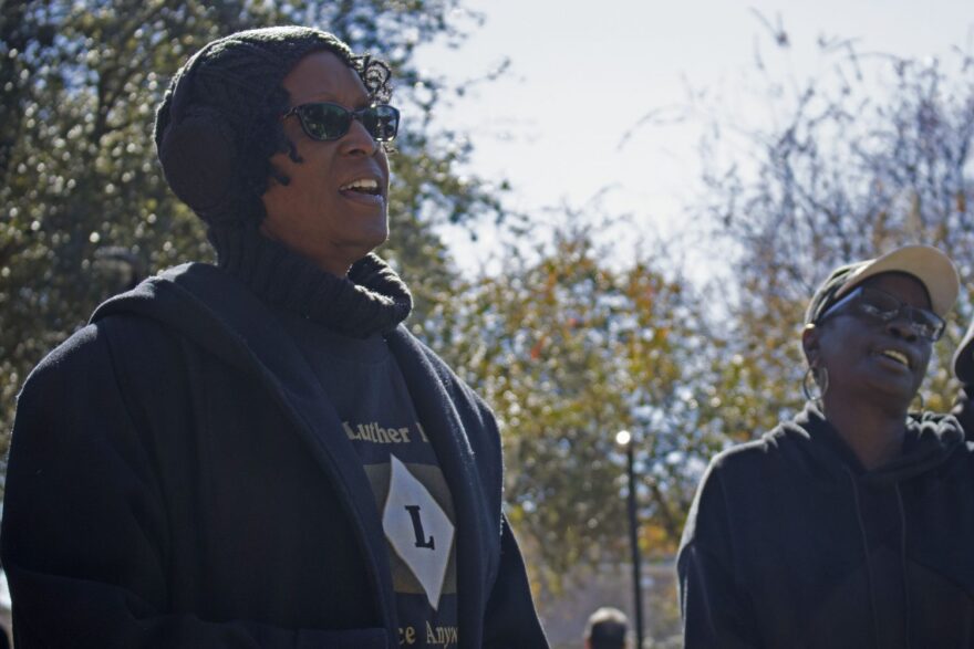 Betty Stewart-Fullwood, 68, sings along to he Negro National Anthem On Jan. 21, 2019. Stewart-Fullwood is a retired Director of Student Support Services at The University of Florida. (Sam Thomas/ WUFT News)