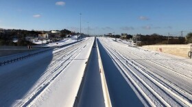 Snow-covered Interstate 35 in Austin. 