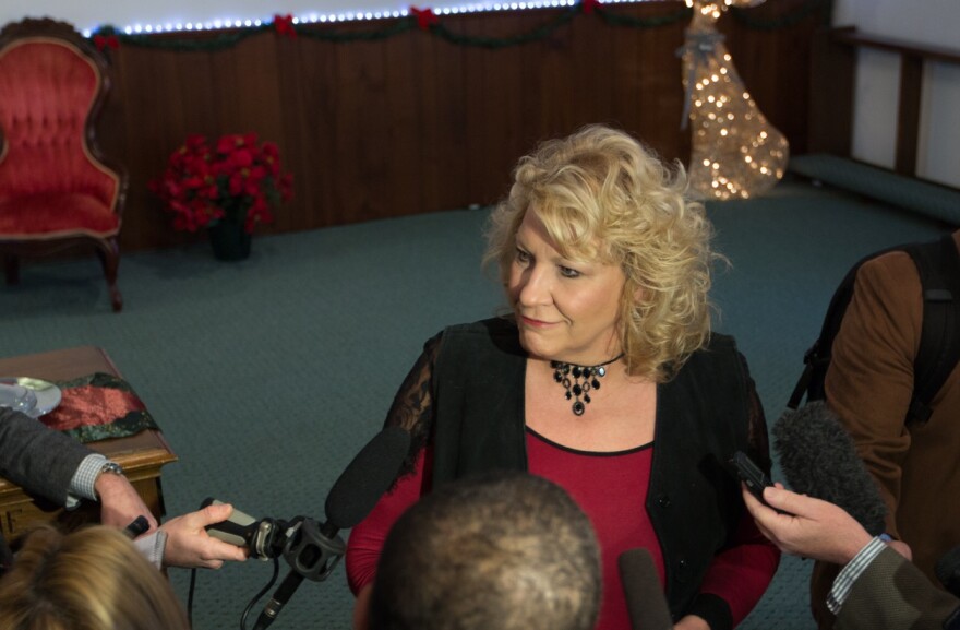 Rebecca Johnson at Dan Johnson's press conference on Dec. 12, 2017.