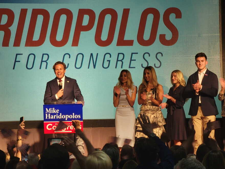 Mike Haridopolos speaks to supporters after winning the race for U.S. representative in Florida's 8th Congressional District.