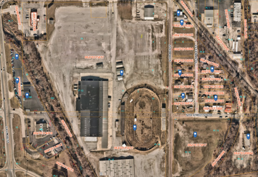 This parcel map gives an overhead view of the modern-day Belle-Clair Fairgrounds. During its history, it held a lake that is now filled-in; created the race track seen today for horse racing; and held the emergency Civil War training camp, Camp Koerner.